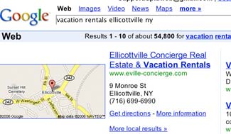 Google Search for Vacation Rentals Ellicottville NY