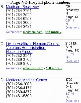 Fargo Hosptial Phone numbers