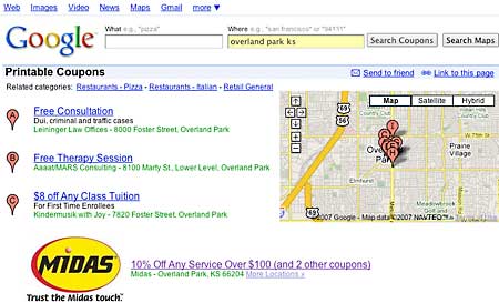 Google Coupon Search Interface