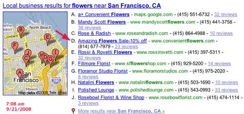 Google Maps Lisitng hijacking San Francisco Florist