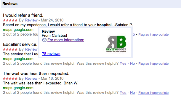 Questionable reviews on Google Places that have been removed