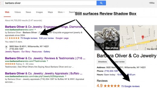 Brand Search still directs to the Review Shadow Box