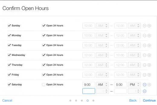 Hours support both 24 hour and split hours